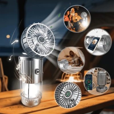 5-v-1 kamping svetilka - ventilator, luč, zvočnik, power bank in kompas | LANTFAN